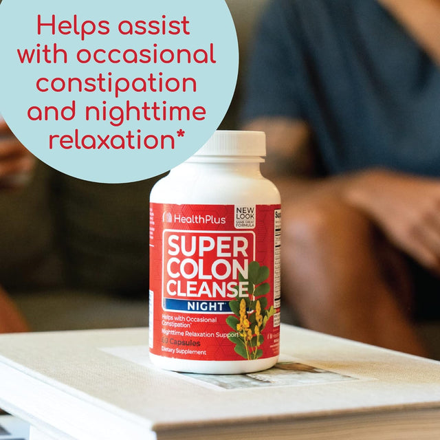 Health plus Super Colon Cleanse Night Formula Digestive Support | Constipation Relief to Reduce Bloating with Probiotics and Valerian Root for Sleep | More than 1 Cleanse, 60 Capsules