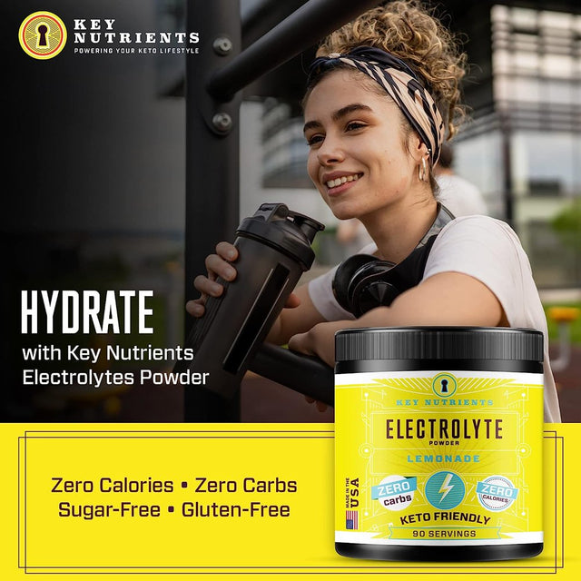 Key Nutrients Electrolytes Powder - Refreshing Lemonade Electrolyte Drink Mix - $0.44 / Unit - Hydration Powder - No Sugar, No Calories - 90 Servings