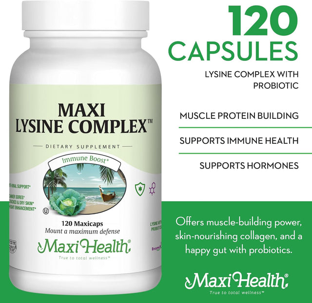 Lysine Complex with Probiotics - L-Lysine 1000Mg Capsules for Protein Synthesis and Immune Health - 1000 Mg Lysine Supplement from Lysine Hcl - Amino Acid with Enzymax for Enhanced Absorption