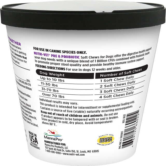 Nutri-Vet Pre and Probiotic Soft Chews for Dogs | Digestive Health Support Dog Probiotics | Tasty Alternative to Dog Probiotic Powder | 120 Soft Chews
