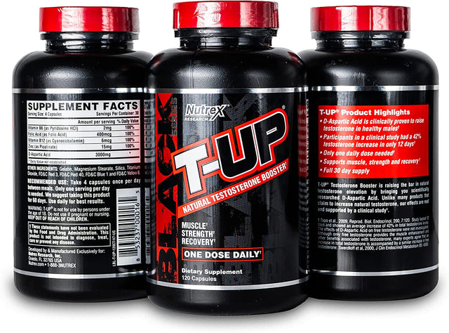 Nutrex Research T-Up Natural Testosterone Booster for Men Test Booster Muscle Enhancer and Libido Support Pills | DAA D-Aspartic Acid Supplement, Zinc, B6, B12 | 120 Capsules