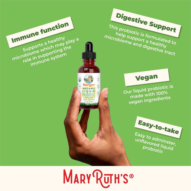 Maryruth Organics | Organic Liquid Probiotic for Adults & Kids | Vegan, Non-Gmo | Unflavored with Acidophilus | 2 Fl Oz