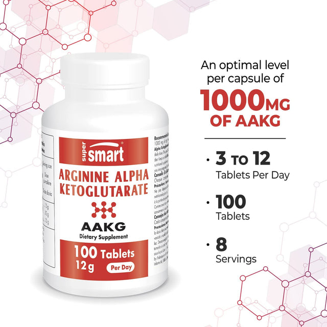 Supersmart - Arginine Alpha Ketoglutarate (AAKG) 1000 Mg - Amino Acid Boost Immune System - Support Healthy Blood Circulation & Muscle Mass | Non-Gmo & Gluten Free - 100 Tablets