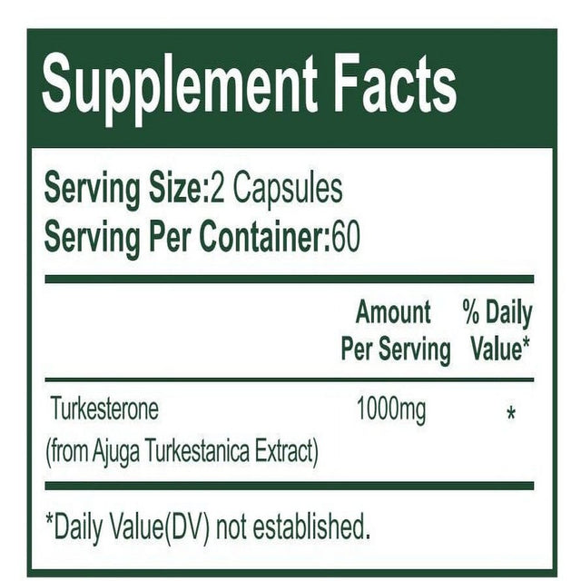 Turkesterone Supplement 1000Mg, Muscle Building and Mood Boost, Tested Male Strength Enhancer and Immune Booster,120 Vegan Capsules