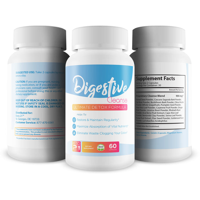 Digestive Cleanse - Ultimate Detox Formula - Restore and Maintain Regularity - Maximize Absorption of Vital Nutrients - Eliminate Waste Clogging Your Colon - Help Body Expel Toxins - 30 Servings