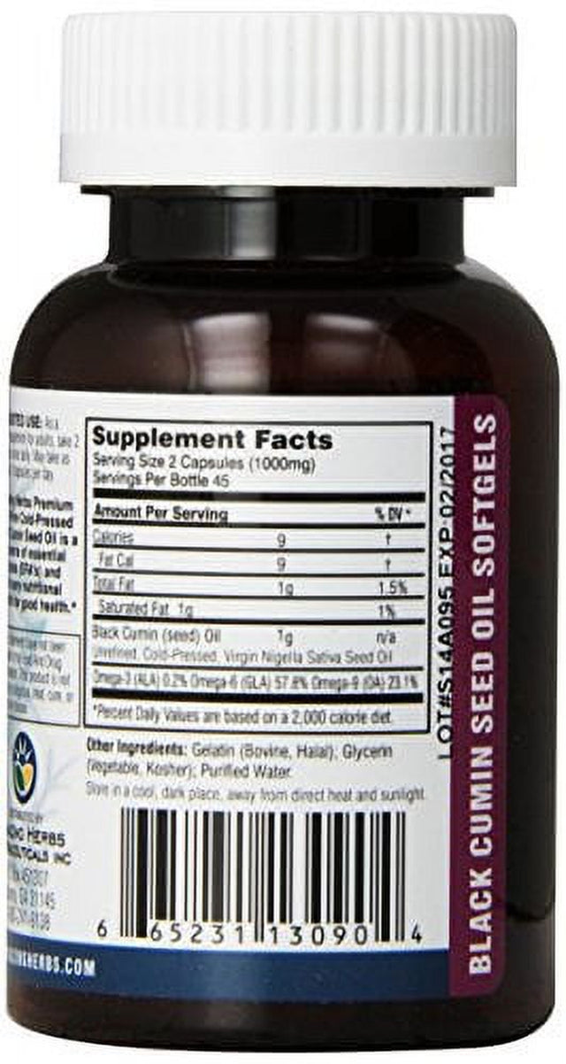 Amazing Herbs Premium Black Seed Oil Capsules - Cold Pressed Nigella Sativa Aids in Digestive Health, Immune Support, Brain Function, Gluten Free, Non GMO - 90 Count, 500Mg