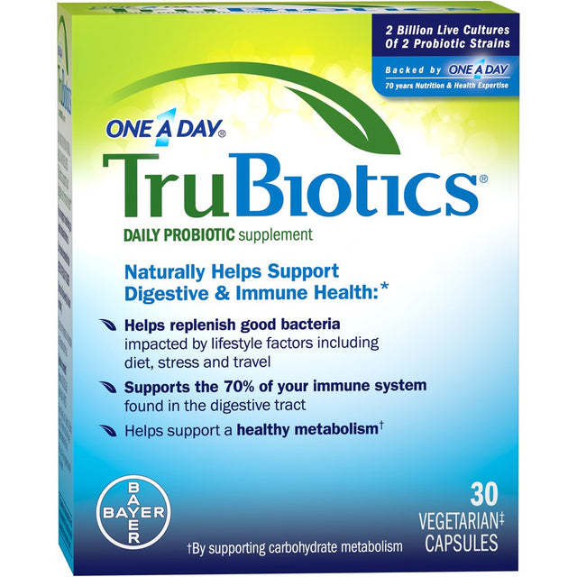 One a Day Trubiotics, Daily Probiotic Supplement for Digestive Health, 30-Capsule Box