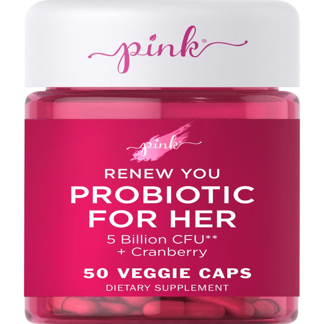 Pink Probiotics for Women | 50 Veggie Capsules | 5 Billion CFU | plus Cranberry | Vegetarian, Non-Gmo & Gluten Free Supplement
