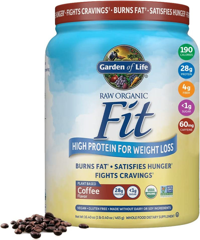 Garden of Life Raw Organic Fit Vegan Protein Powder Coffee, 28G Plant Based Protein for Weight Loss, Pea Protein, Fiber, Probiotics, Dairy Free Nutritional Shake for Women and Men, 10 Servings