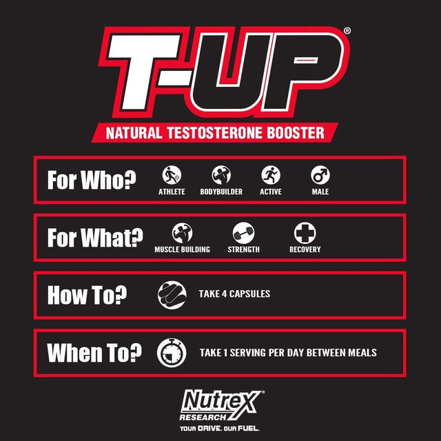 Nutrex Research T-Up Natural Testosterone Booster for Men Test Booster Muscle Enhancer and Libido Support Pills | DAA D-Aspartic Acid Supplement, Zinc, B6, B12 | 120 Capsules