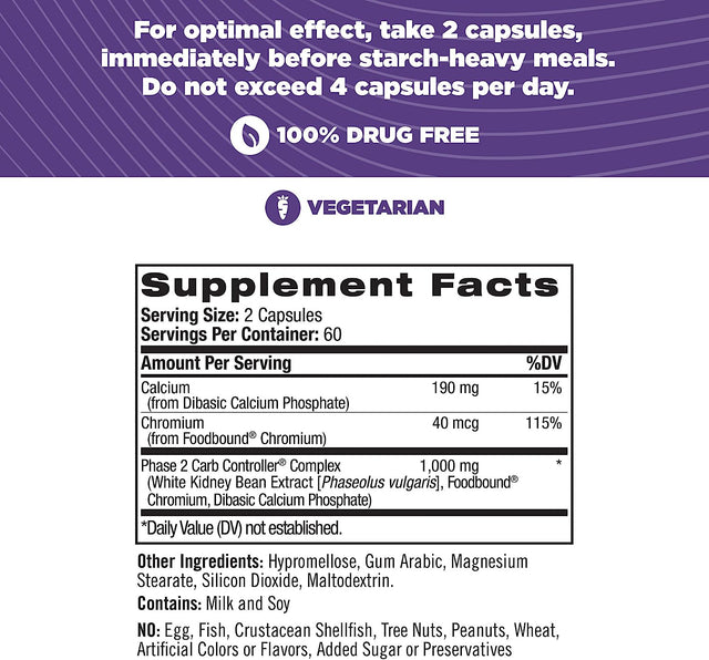 Natrol Carb Intercept Capsules with White Kidney Bean Extract - Controls Carbs, Metabolizes Fats, Clinically Tested - Promotes Healthy Weight, 1000Mg, 120 Count
