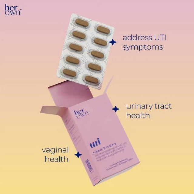 Her Own UTI, Helps Restore Ph Balance, Supports Vaginal Flora and Balance, Promotes Urinary Health, 7 Strain Probiotic Blend, Shelf Stable, Gluten and Soy Free, Vegan, 30 Capsules, 30 Servings