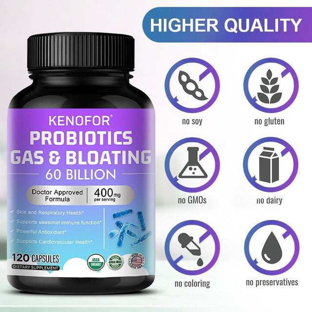 KENOFOR Probiotic Capsules with Lactobacillus Acidophilus, Powerful Antioxidants to Support Skin, Cardiovascular, Digestive, Immune and Respiratory Health