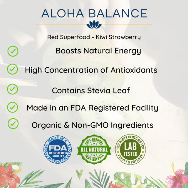Red Superfood - Kiwi Strawberry - High Antioxidant Formula Packed with Micronutrients - Work Out Recovery Remedy by Aloha Balance