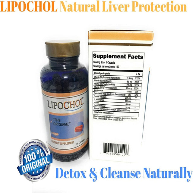 LIPOCHOL Natural Liver Cleanser Detox Supplement Cleanse & Support Liver Health. Milk Thistle Extract (Silymarin) (100 Caps Bottle)