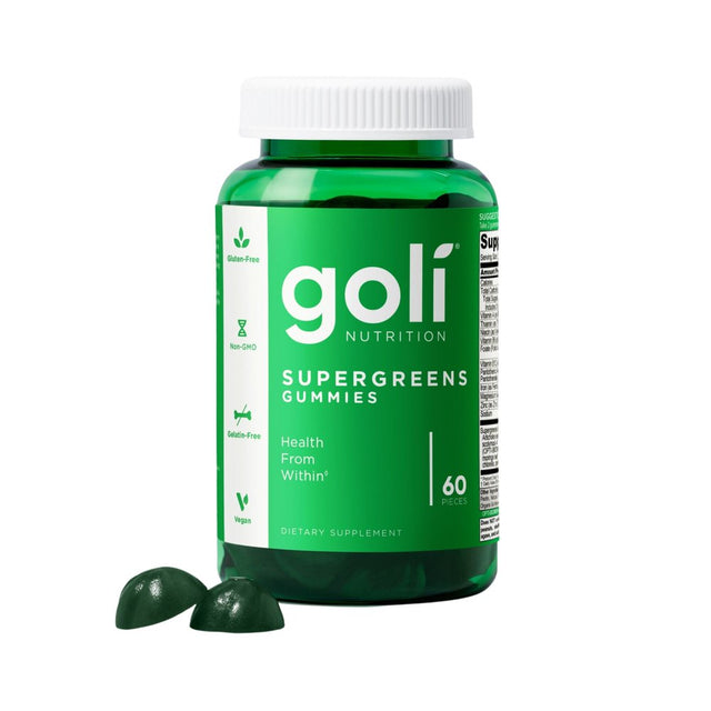 Goli Nutrition Supergreens Gummies, Super Green and Probiotic Blend Dietary Supplement, 60 Count