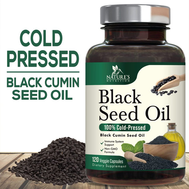 Premium Black Seed Oil Capsules 1000Mg - Vegan Cold-Pressed Nigella Sativa Black Seed Oil, Nature'S Pure Black Cumin Seed Oil for Immune, Hair and Brain Support, Non-Gmo - 60 Capsules