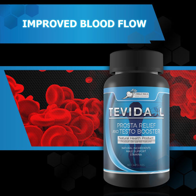 Tevida XL Prosta Relief and Testo Booster - Support Improved Blood Flow & Circulation - Prevent Unwanted Weight Gain - Naturally Boost Testosterone for Male Health - 60 Capsules