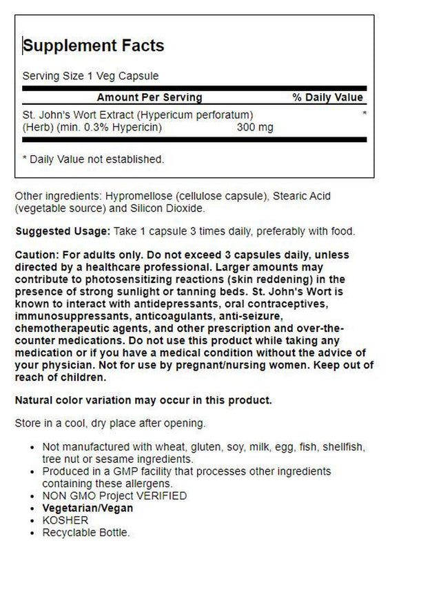 NOW Supplements, St. John'S Wort (Hypericum Perforatum) 300 Mg, Standardized Extract, 250 Veg Capsules