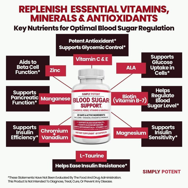 Blood Sugar Support Supplement - Glucose Balance W Alpha Lipoic Acid & Cinnamon 60 Capsule
