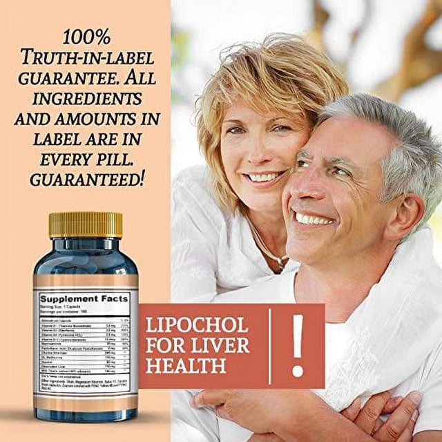 LIPOCHOL Natural Liver Cleanser Detox Supplement Cleanse & Support Liver Health. Milk Thistle Extract (Silymarin) (100 Caps Bottle)