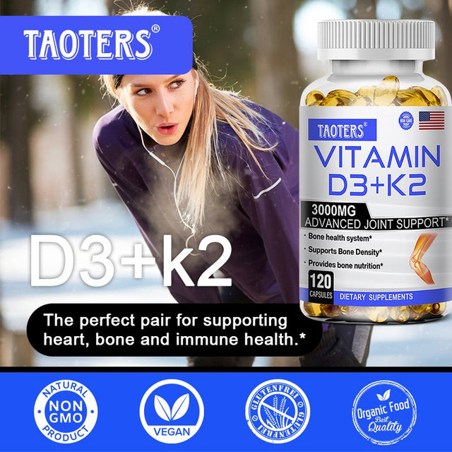 TAOTERS Vitamin K2 (MK7) with D3 Supplement to Support Joint, Bone, and Immune Health Non-Gmo Formula Easy-Swallow Vitamin D and K Complex.