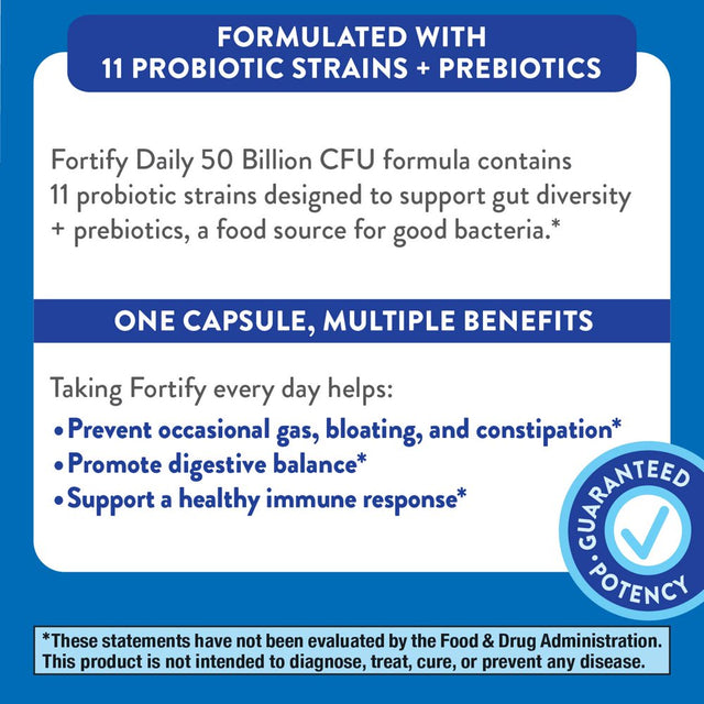 Nature’S Way Fortify Extra Strength Daily Probiotic, 50 Billion Live Cultures, 11 Strains, Prebiotic, 30 Capsules