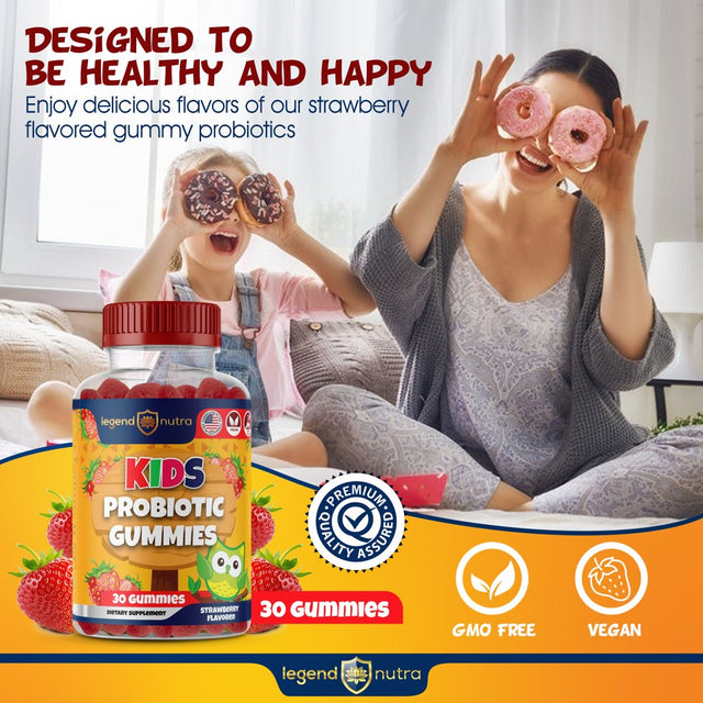 Kids Probiotic Gummy 2.5 Billion CFU Strawberry Flavored 30 Gummies Digestive Support Legend Nutra