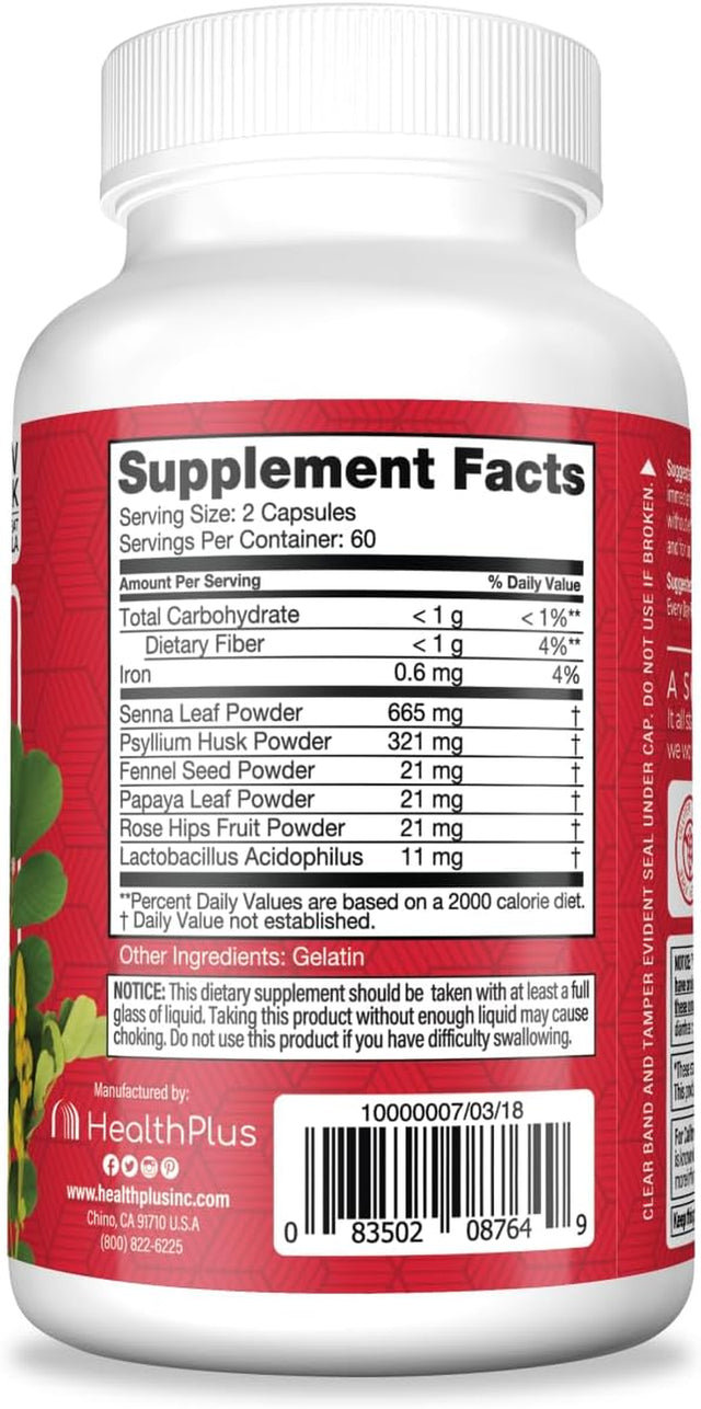 Health plus Super Colon Cleanse Digestive Support | Constipation Relief to Reduce Bloating with Probiotics, Senna Leaf, & Psyllium Husk | 3 Cleanses, 120 Capsules