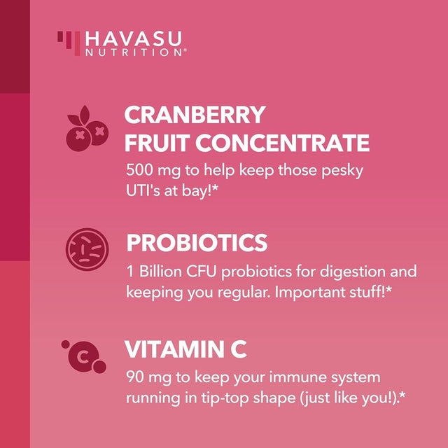 Havasu Nutrition Cranberry Probiotic Gummy for Urinary and Vaginal Health Support for Women, 60 Ct