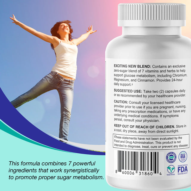 Prime Healthineers Advanced Blood Sugar Support Supplement - 60 Capsules - Zero Sugar Verified & Certified - 7-In-1 Blend to Support Glucose Metabolism & Balance Proper Insulin Function - Made in USA