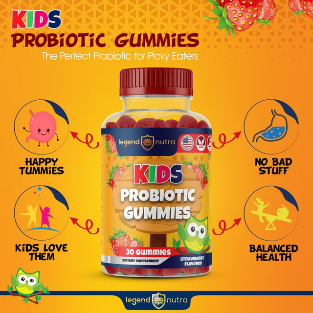 Kids Probiotic Gummy 2.5 Billion CFU Strawberry Flavored 30 Gummies Digestive Support Legend Nutra