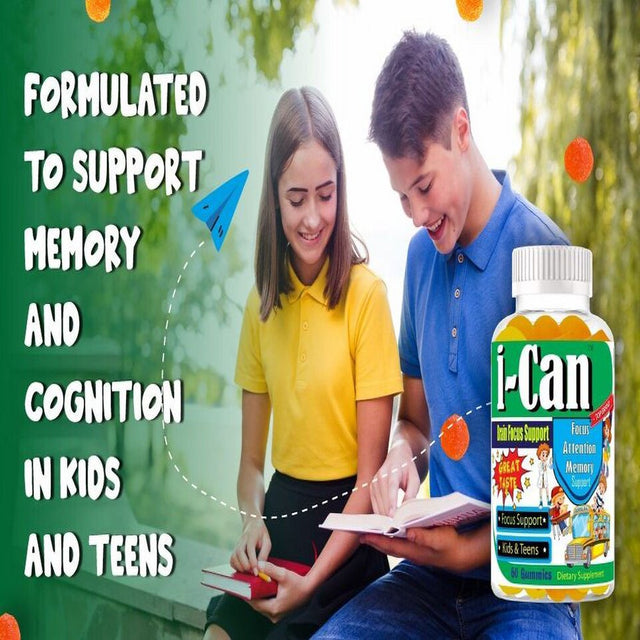 I-Can Brain Booster Supplement for Kids, Improve Focus & Attention - 60 Gummies