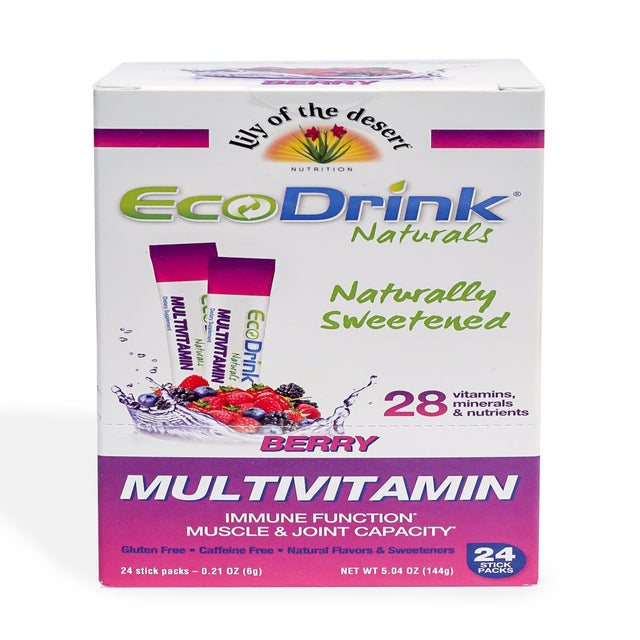Lily of the Desert Ecodrink Naturals Multivitamin Powder Stick Packs, Mixed Berry, 24 Ct