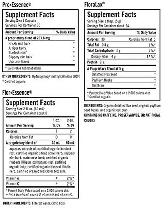 Flora - Flor-Essence 7-Day, 3-Step Kit for Full Body Detox & Cleanse, Detox Kit Contains Detox Tea, Proessence for Urinary Health and Floralax Laxative, Plant-Based, Gluten Free, Non GMO