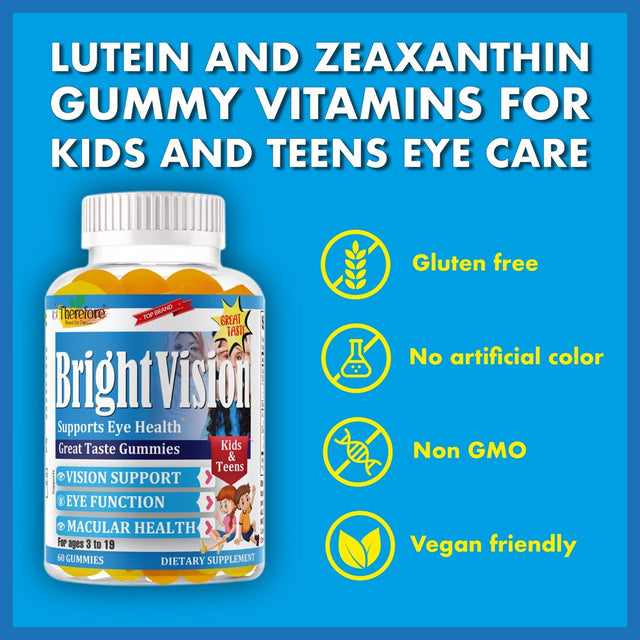 Brightvision Eye Vitamins Supplements Lutein Gummies Kids for Eye Vision Health Care Additive-Free Chewable Lutein Gummy for Macular Health, Blue Light, Eye Strain, Dry Eye Protection