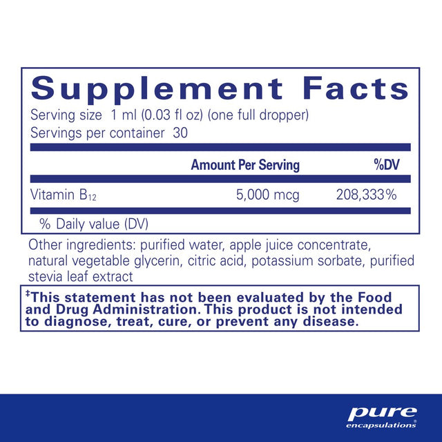 Pure Encapsulations B12 5,000 Liquid | Vitamin B12 Methylcobalamin Supplement to Support Energy, Nerve Health, Cognitive Function, and Blood Cells* | 1 Fl. Oz.