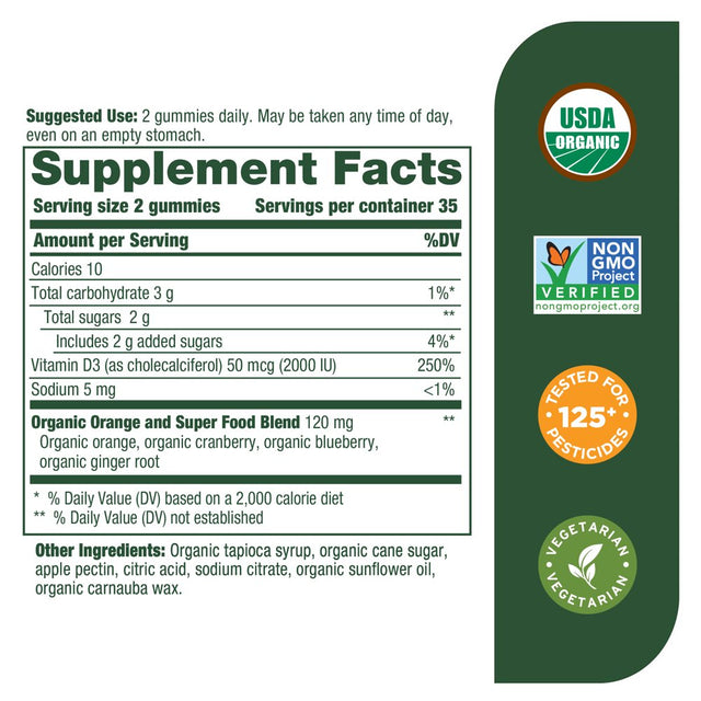 Megafood D3, Mixed Fruit, 50 Mcg (2,000 IU), 70 Gummies (25 Mcg (1,000 IU) per Gummy)