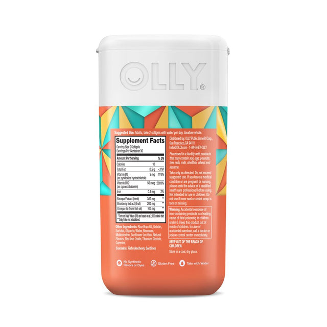 OLLY Ultra Strength Brain Softgels, Nootropic Supplement, Bacosides, Omega-3S, 60 Ct