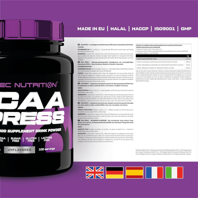 SCITEC BCAA Powder - UNFLAVOURED - 500G BRANCHED Chain Amino Acid - Recovery