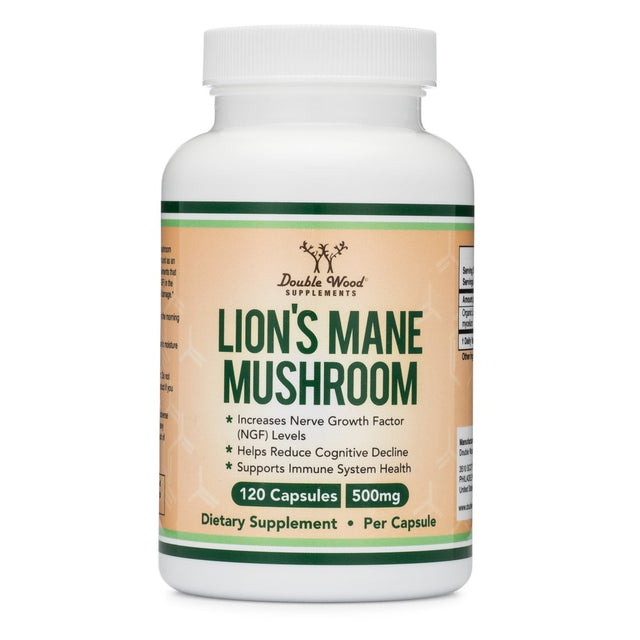 Lions Mane Mushroom Capsules (Two Month Supply - 120 Count) Organic and Vegan Supplement - Nootropic for Brain Health and Growth, Immune Booster, Made in the USA by Double Wood Supplements