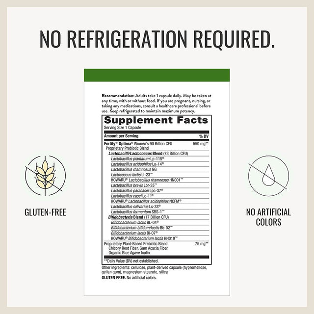 Nature’S Way Fortify Optima Women’S Daily Probiotic, 90 Billion, 15 Strains, Prebiotic, 30 Capsules