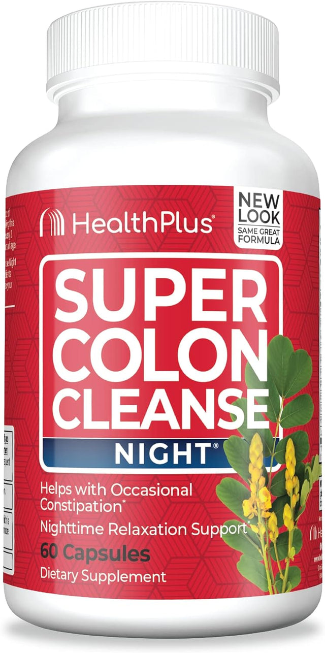Health plus Super Colon Cleanse Night Formula Digestive Support | Constipation Relief to Reduce Bloating with Probiotics and Valerian Root for Sleep | More than 1 Cleanse, 60 Capsules