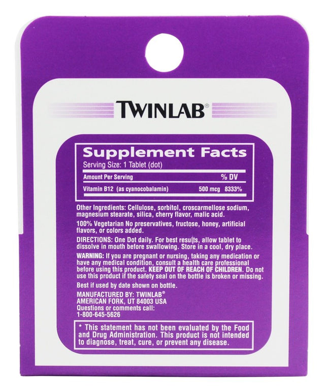 Twinlab B-12 Dots 500 Mcg Tablets, 100 Ct
