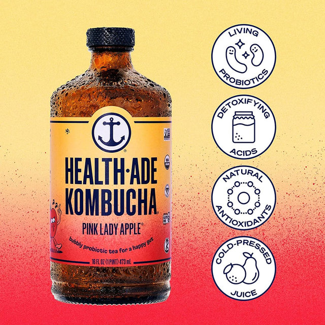 Health-Ade Probiotic Kombucha Tea, Pink Lady Apple, 16 Fl Oz