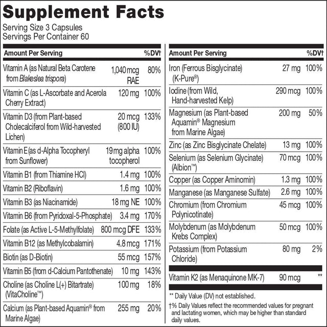 NATURELO Prenatal Multivitamin with Gentle Chelated Iron, Methyl Folate, Plant Calcium & Choline - Vegan, Vegetarian - Non-Gmo - Gluten Free - 180 Capsules