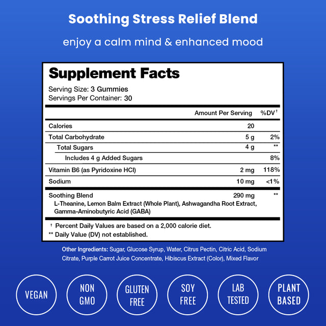 Nutrachamps Calm Gummies | Stress Gummies Supplement with Ashwagandha, L-Theanine, GABA, Vitamin B6 & Lemon Balm | Supports Mood, Focus & Stress Relief | Vegan & Non-Gmo | Natural Berry | 90 Gummies