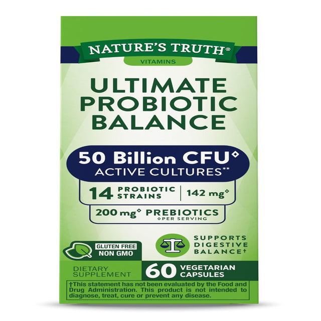 Probiotic 50 Billion CFU | 200Mg Prebiotics | 60 Capsules | Vegetarian, Non GMO & Gluten Free Supplement for Men and Women | Supports Digestive Balance | by Nature'S Truth