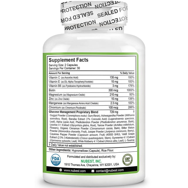 Nubest Blood-Sugar Supplement - 60 Vegan Capsules