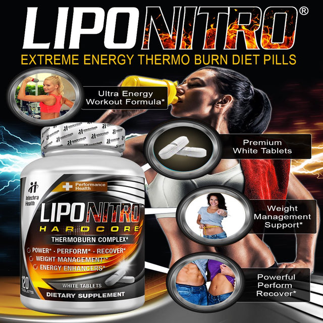 Liponitro Thermo-Burn Diet Pills with Nitro Energy, 120 Tablets - Intechra Health